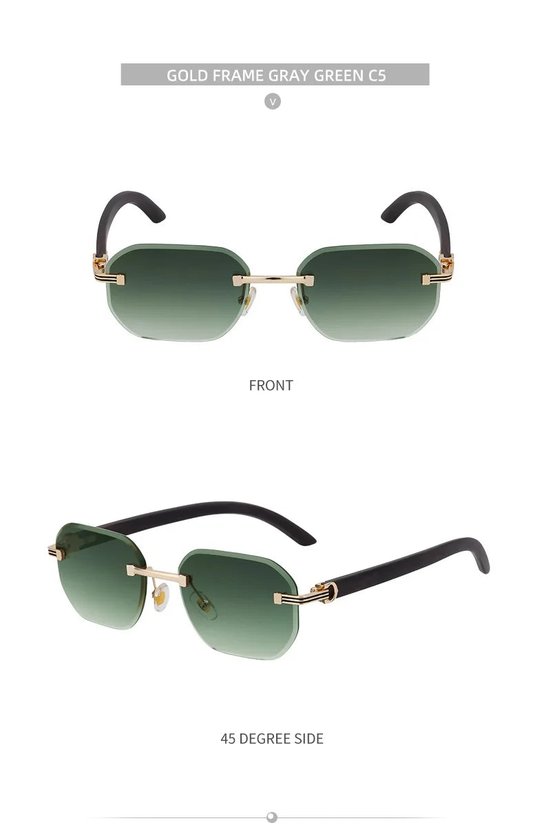 Vintage Square Rimless Sunglasses – Luxury Punk UV400 Anti Blue Light for Men 2025