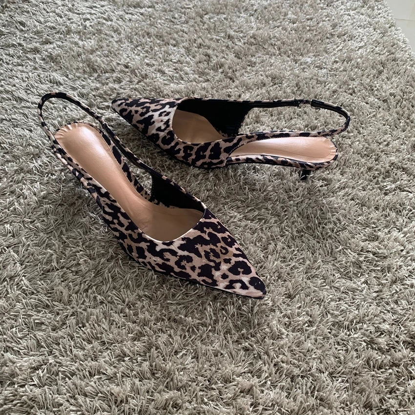 Leopard Print Pointed Toe Heels – Elegant Summer Slingback Pumps for Women