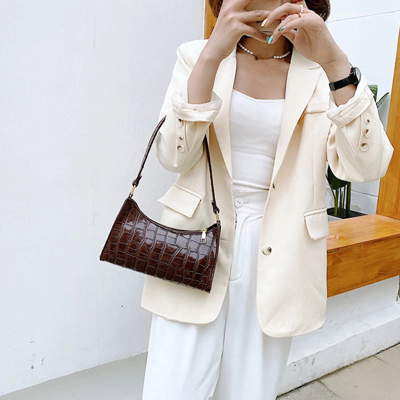 Retro Alligator Pattern PU Leather Handbag – Small Shoulder & Clutch Tote for Women