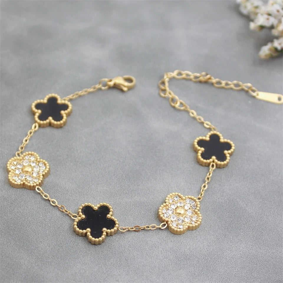 18K Gold-Plated Flower Bracelet – Plum Blossom Cuban Chain Women’s Jewelry