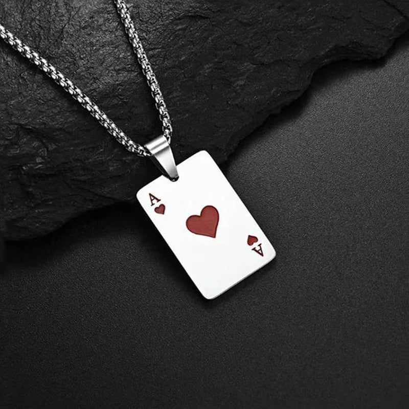 Simple Playing Card Stainless Steel Necklace – Stylish Jewelry for Daily, Party & Travel