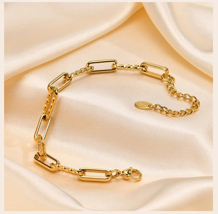 18K Gold Plated Paperclip Chain Bracelet – Adjustable Chunky Stainless Steel Jewelry