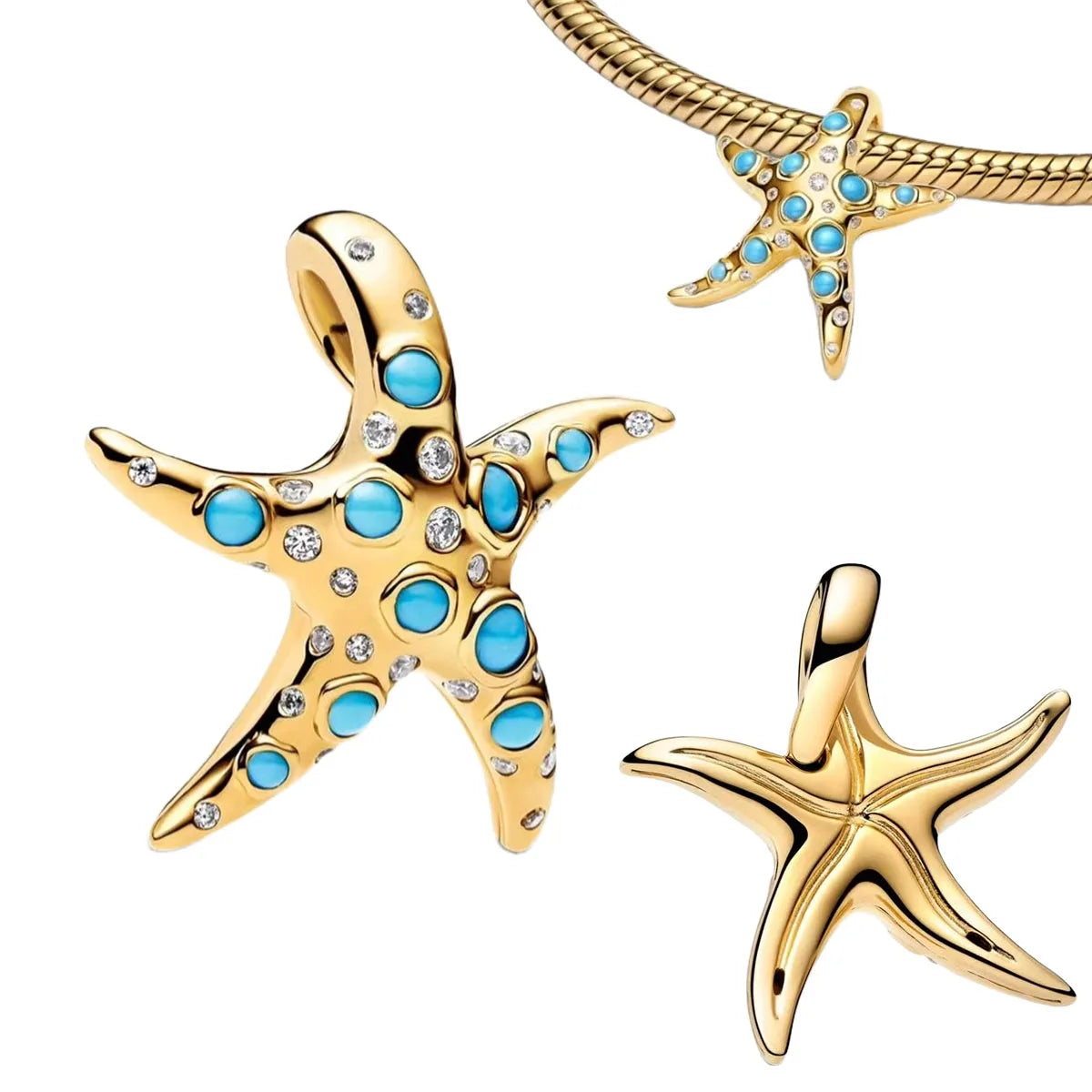 Gold Charms 925 Sterling Silver Beads – Starfish, Octopus & Shell Earrings for Women’s DIY Jewelry