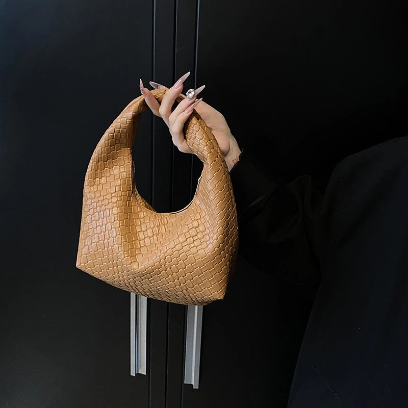 Classic Woven PU Leather Hobo – Small Top-Handle Shoulder Bag for Women