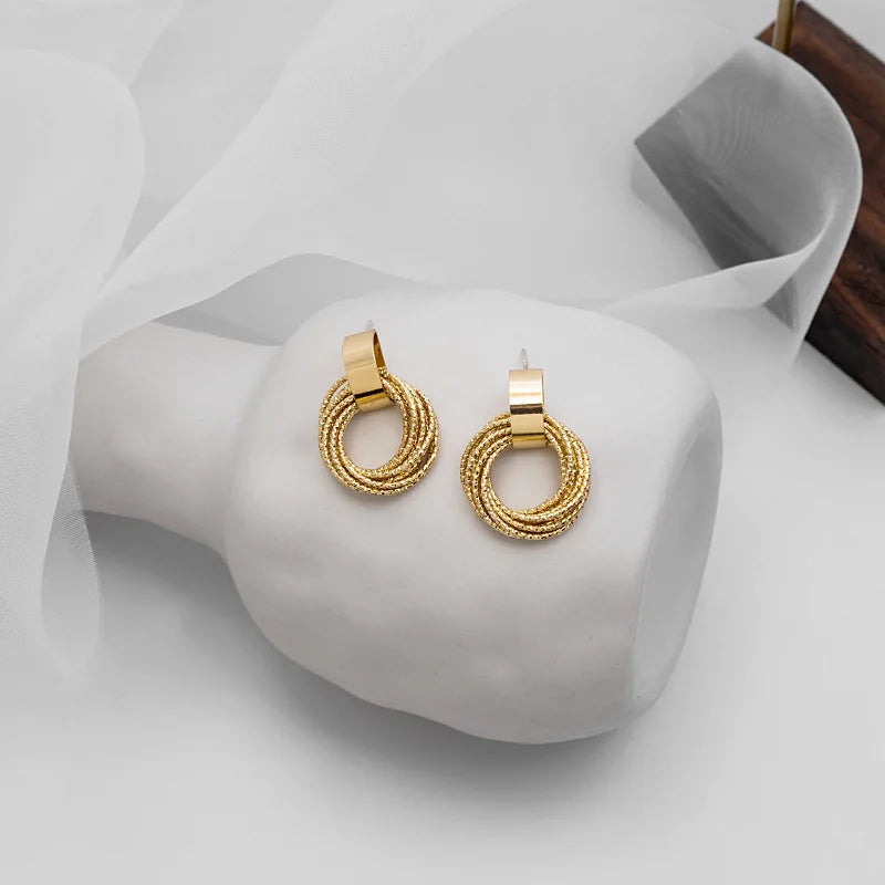 Vintage Metal Round Drop Earrings – Geometric Women’s Statement Jewelry