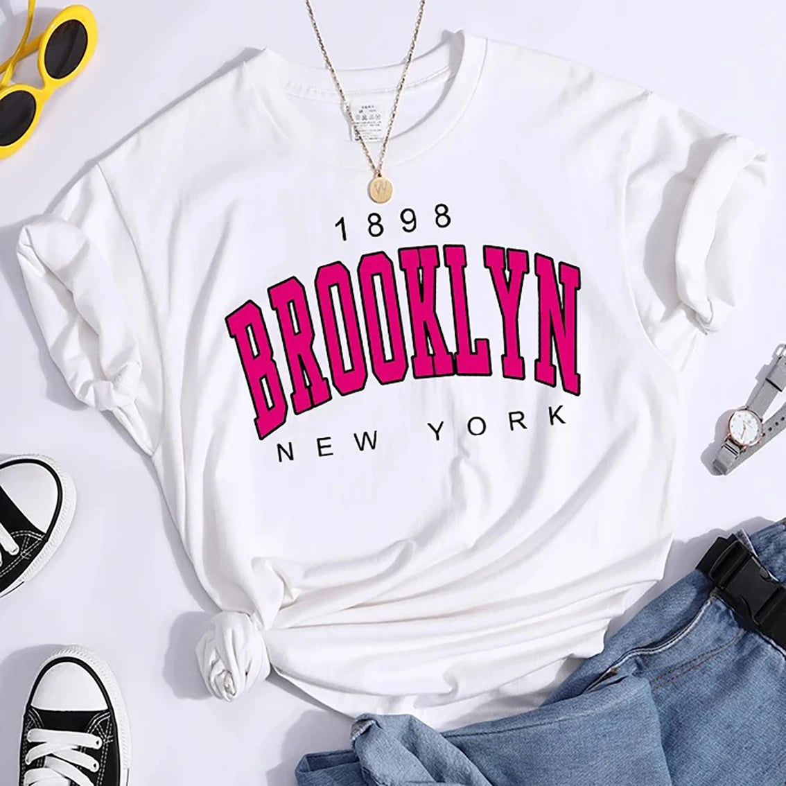 Brooklyn 1898 T-Shirt – Casual Y2K Streetwear for Women