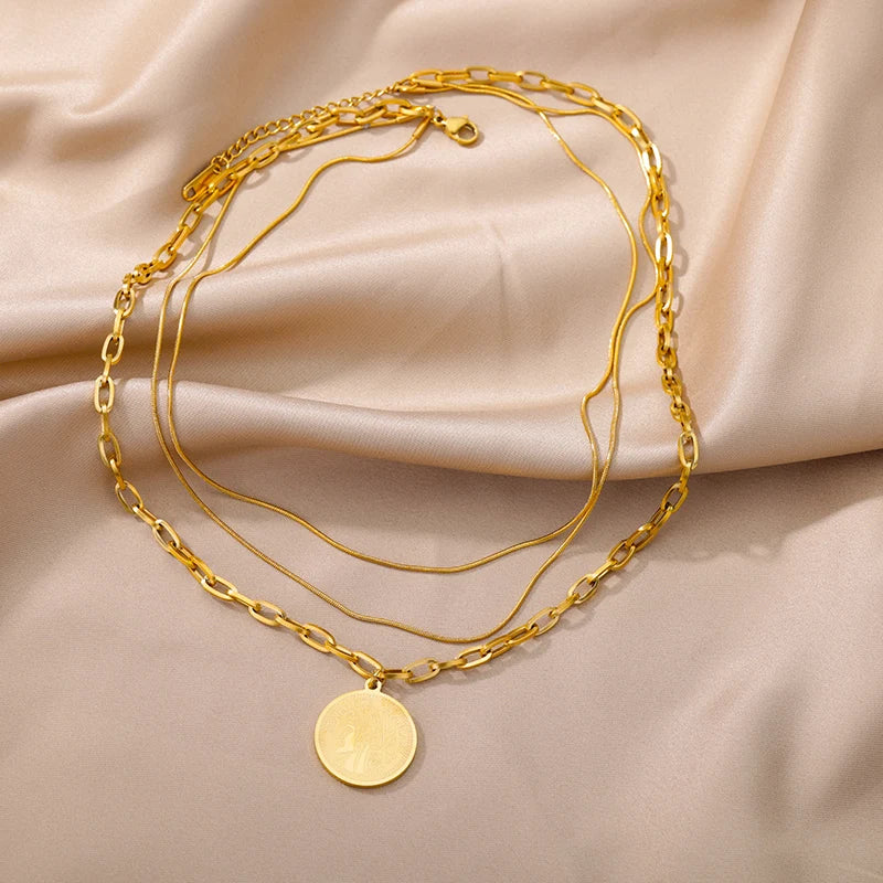 316L Stainless Steel Multilayer Heart Necklace – Gold Goth Clavicle Choker for Women