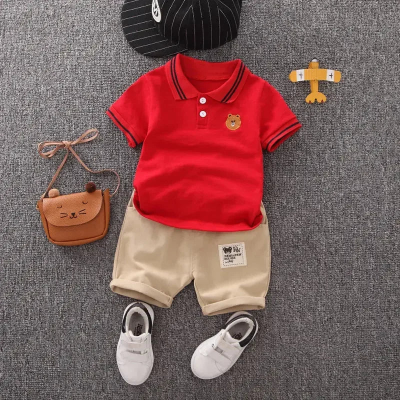 2PCS Mother & Kids Summer Cotton Sets – Boys’ Short Sleeve T-Shirt & Shorts Fashion Suit