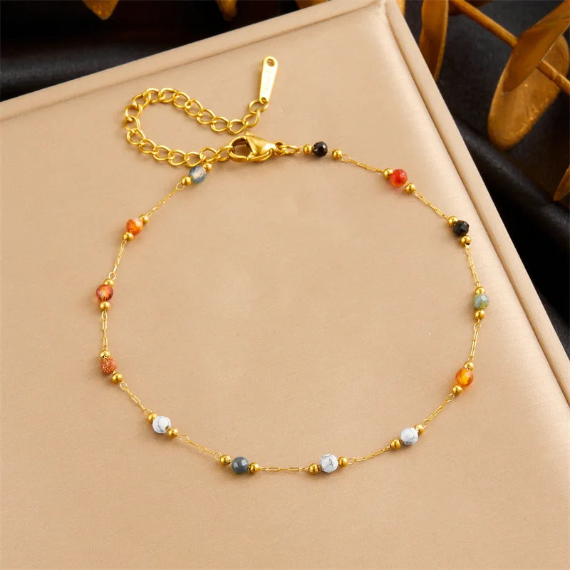 316L Stainless Steel Natural Beads Bracelet – 2025 Trendy Non-Fading Gold Jewelry for Women