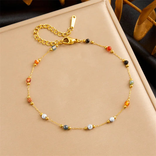 316L Stainless Steel Natural Beads Bracelet – 2025 Trendy Non-Fading Gold Jewelry for Women