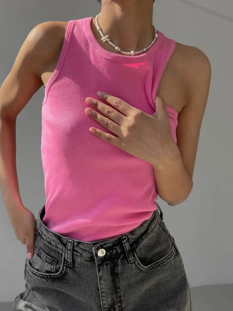 Ribbed Knit Tank Top – Off-Shoulder Summer Basic Vest