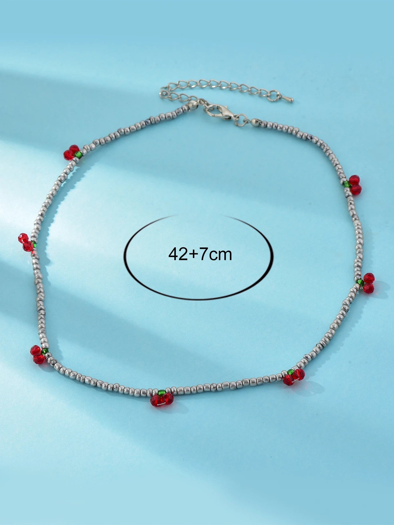 Long Way Summer Rice Beaded Necklace – Fresh Strawberry Cherry Design for Women