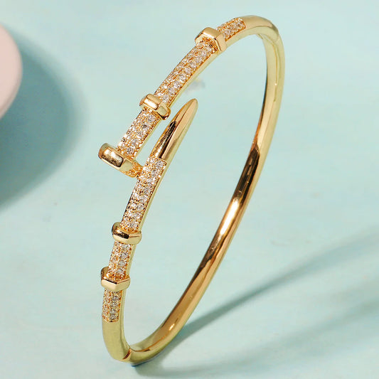 Classic Stainless Steel Nail Bracelet – Sparkling Zircon Bangle Jewelry Gift