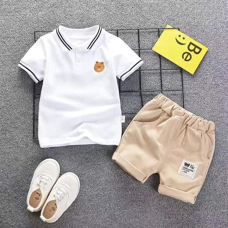 2PCS Mother & Kids Summer Cotton Sets – Boys’ Short Sleeve T-Shirt & Shorts Fashion Suit