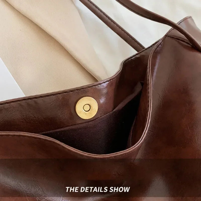 Women’s Retro PU Leather Tote – Large Soft Shoulder/Crossbody Bucket Bag