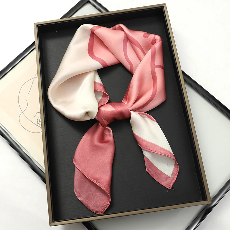 2025 New 70x70cm Printed Women’s Silk Scarf – Luxury Pashmina Square Shawl & Headband