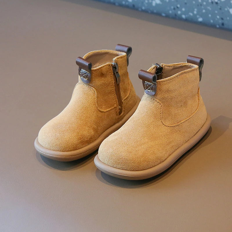 Autumn Winter Baby Boots – Boys Girls Oxford Suede Plush Ankle Shoes Anti-Slip Outdoor Kids Footwear