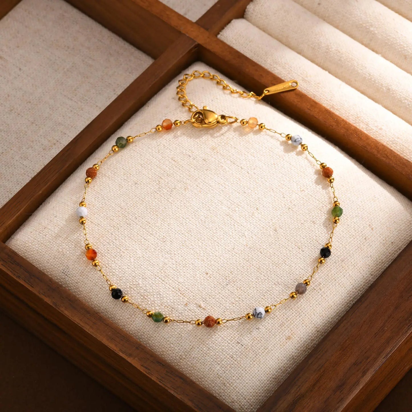 316L Stainless Steel Natural Beads Bracelet – 2025 Trendy Non-Fading Gold Jewelry for Women