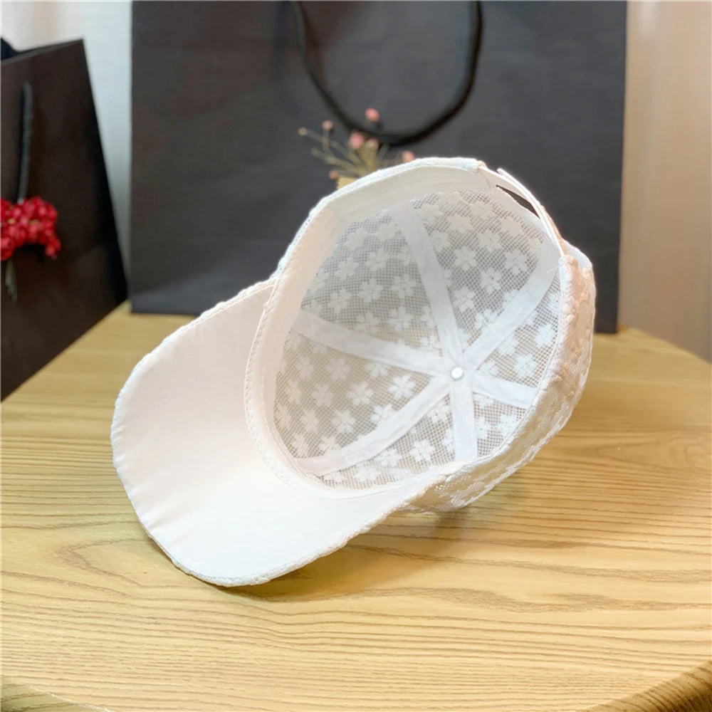 Lace Flower Thin Baseball Cap – Women’s Summer Breathable Sun Hat