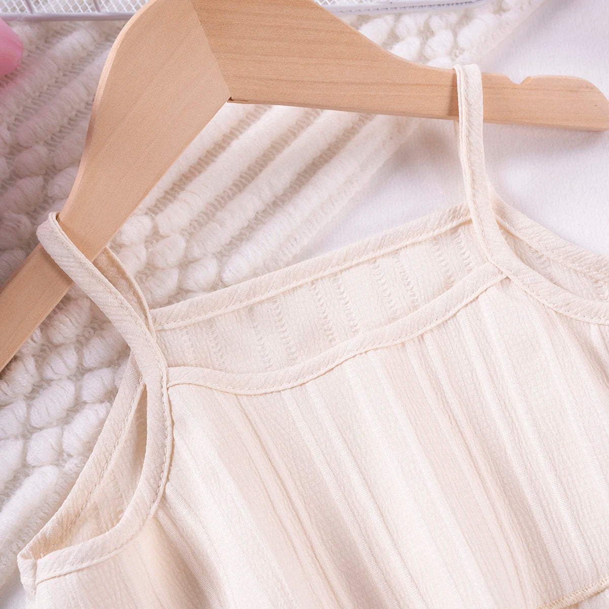 Girls Solid Color Suspenders Dress Set – Ruffles Top & Wide Leg Pants, Elegant Summer Outfit