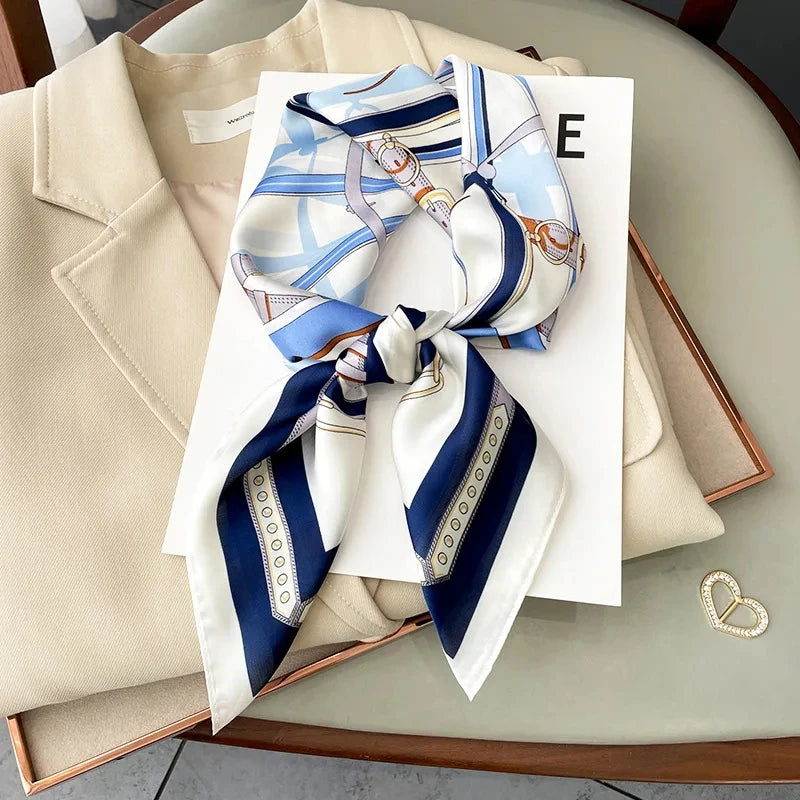 2025 New 70x70cm Printed Women’s Silk Scarf – Luxury Pashmina Square Shawl & Headband