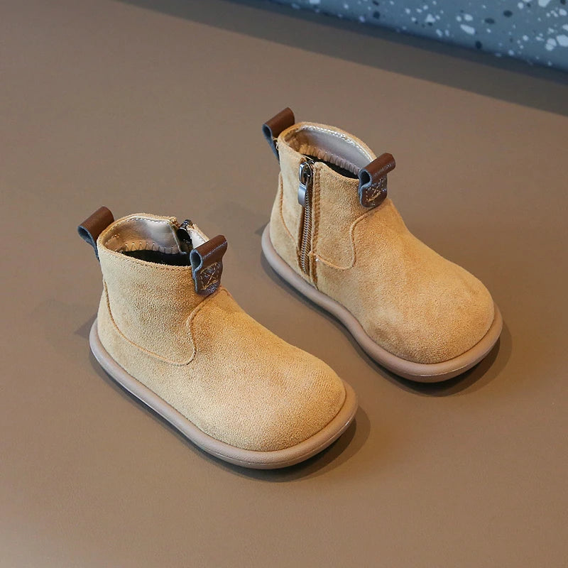 Autumn Winter Baby Boots – Boys Girls Oxford Suede Plush Ankle Shoes Anti-Slip Outdoor Kids Footwear