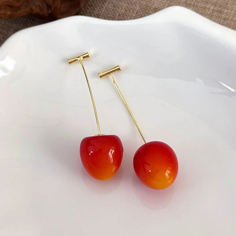 Red Cherry Drop Earrings – Delicate Women’s Korean Fashion Jewelry