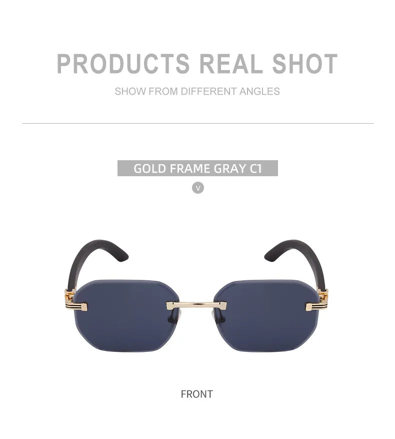 Vintage Square Rimless Sunglasses – Luxury Punk UV400 Anti Blue Light for Men 2025