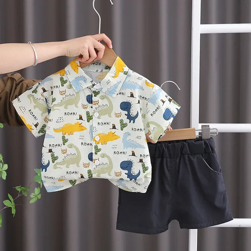 2PCS Mother & Kids Summer Cotton Sets – Boys’ Short Sleeve T-Shirt & Shorts Fashion Suit