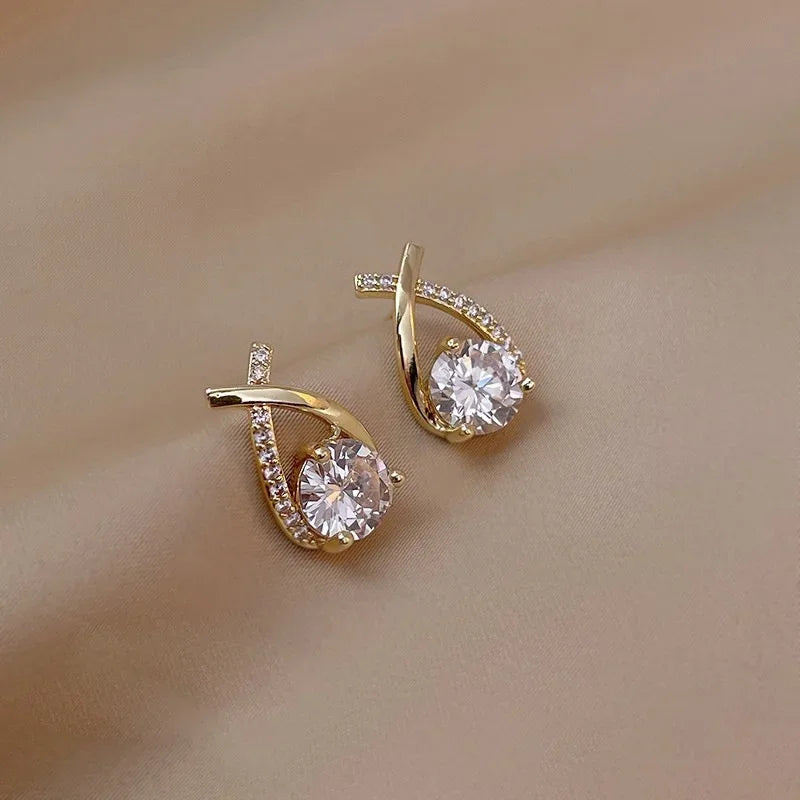 Crystal Cross Stud Earrings – Elegant Korean Style Women’s Jewelry