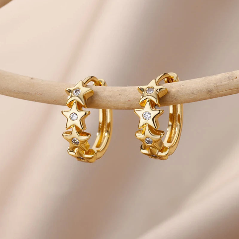 Gold Heart Zircon Hoop Earrings – Waterproof Stainless Steel Jewelry