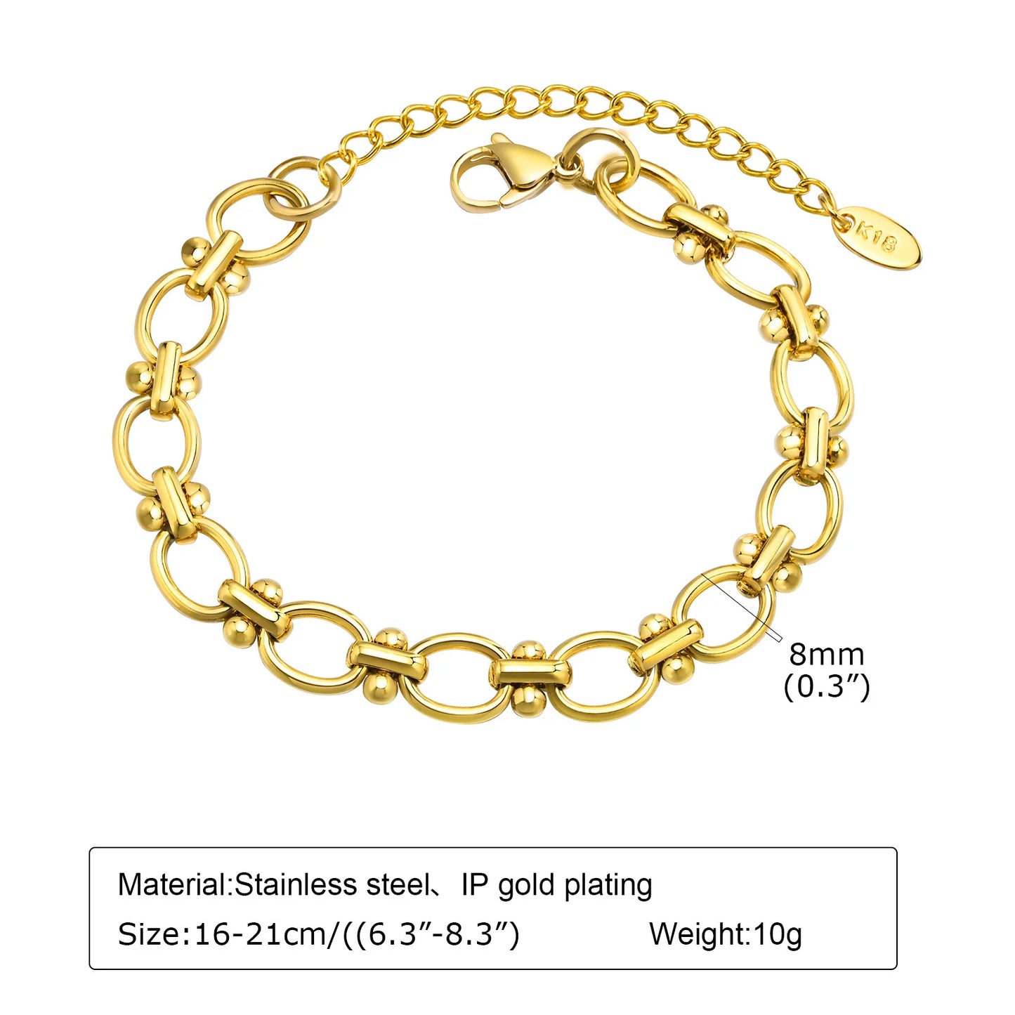 18K Gold Plated Paperclip Chain Bracelet – Adjustable Chunky Stainless Steel Jewelry