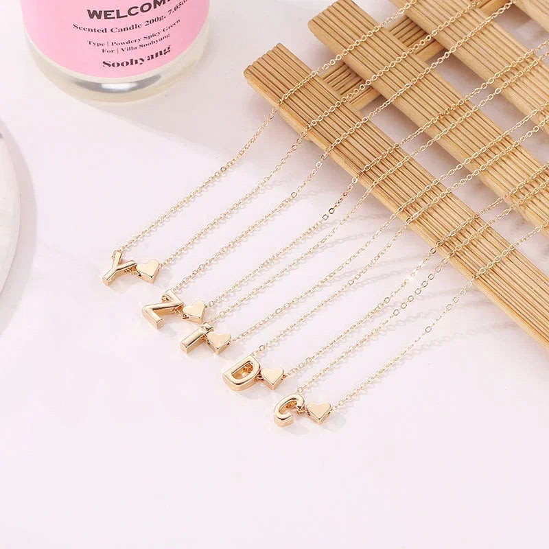 SUMENG Tiny Heart Initial Necklace – Gold & Silver Dainty Letter Choker for Women