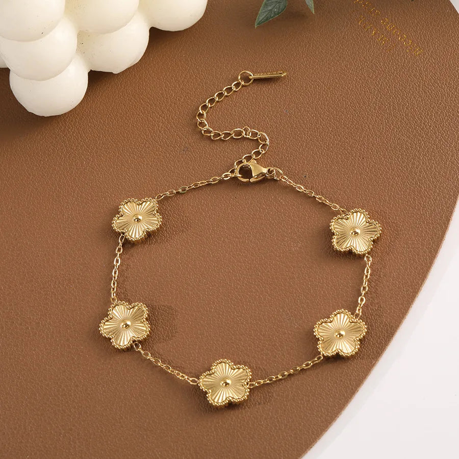 18K Gold-Plated Flower Bracelet – Plum Blossom Cuban Chain Women’s Jewelry