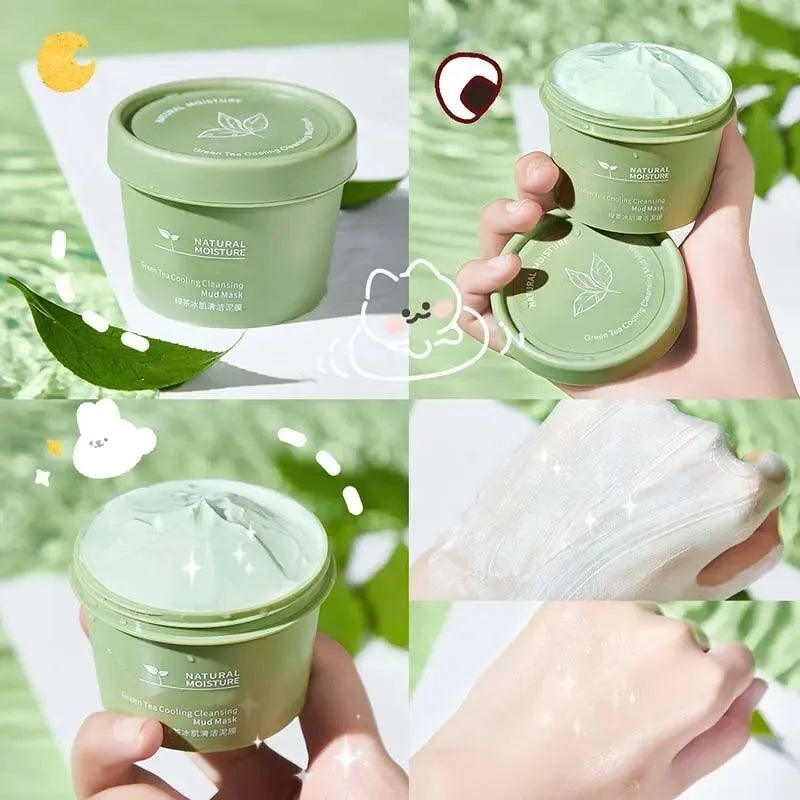 Green Tea Ice Mud Mask – Deep Cleansing, Moisturizing, Oil Control & Blackhead Removal with Applicator (120g)