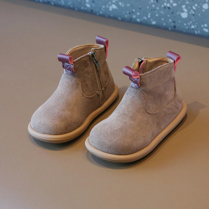 Autumn Winter Baby Boots – Boys Girls Oxford Suede Plush Ankle Shoes Anti-Slip Outdoor Kids Footwear