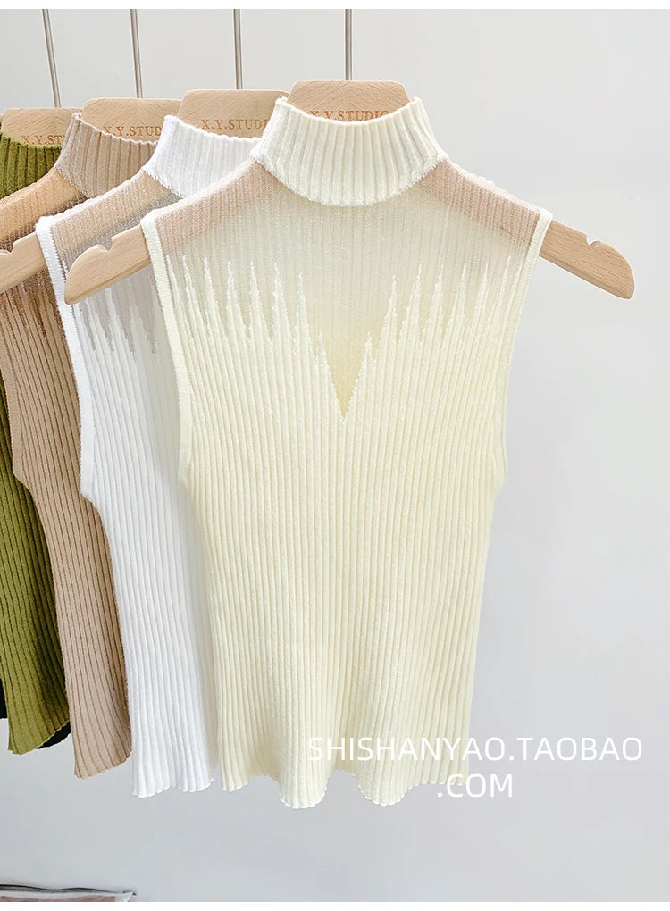 Y2K Mesh Knit Tank Top – Sleeveless Cut-Out Streetwear Style