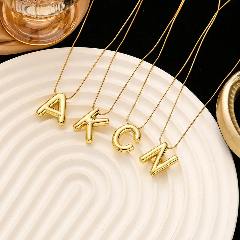 Gold Stainless Steel Letter Necklace – Chunky Alphabet Pendant Jewelry