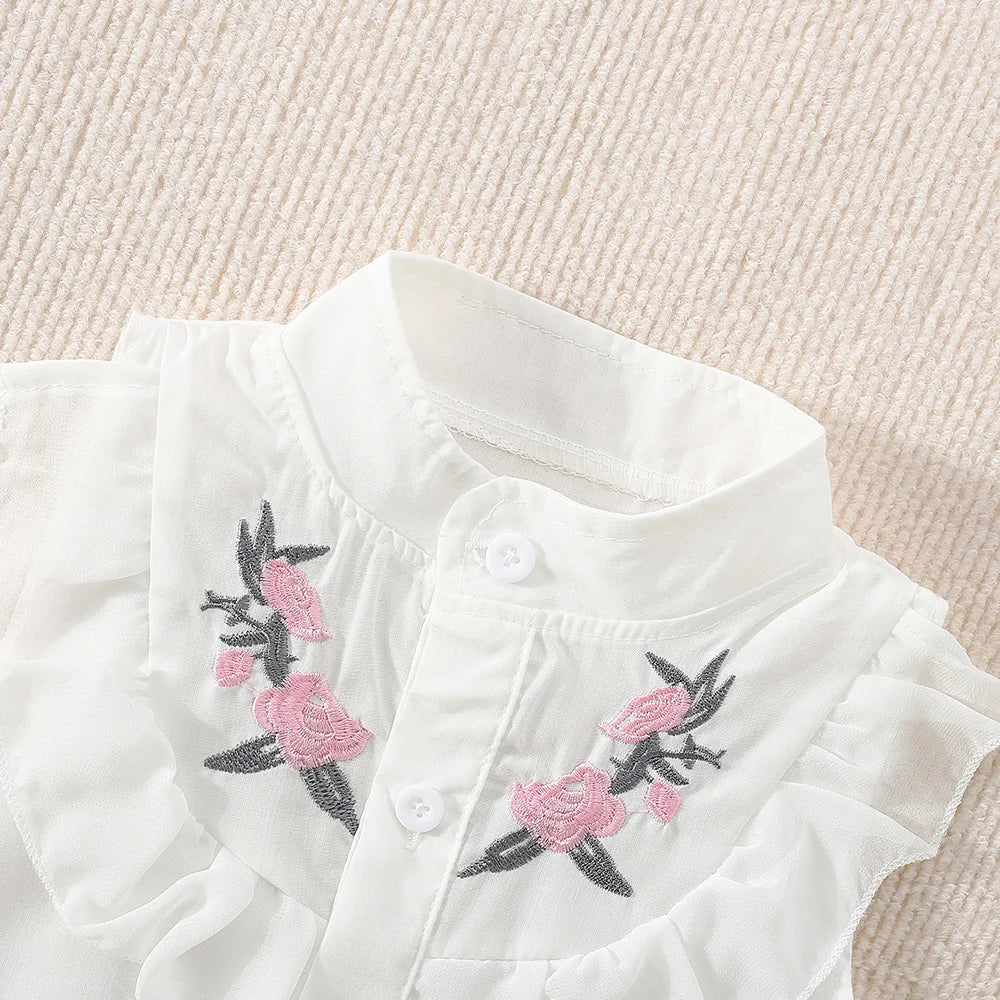 Baby Girl Summer Set – Cotton Embroidered Top & Shorts (0–3 Yrs)