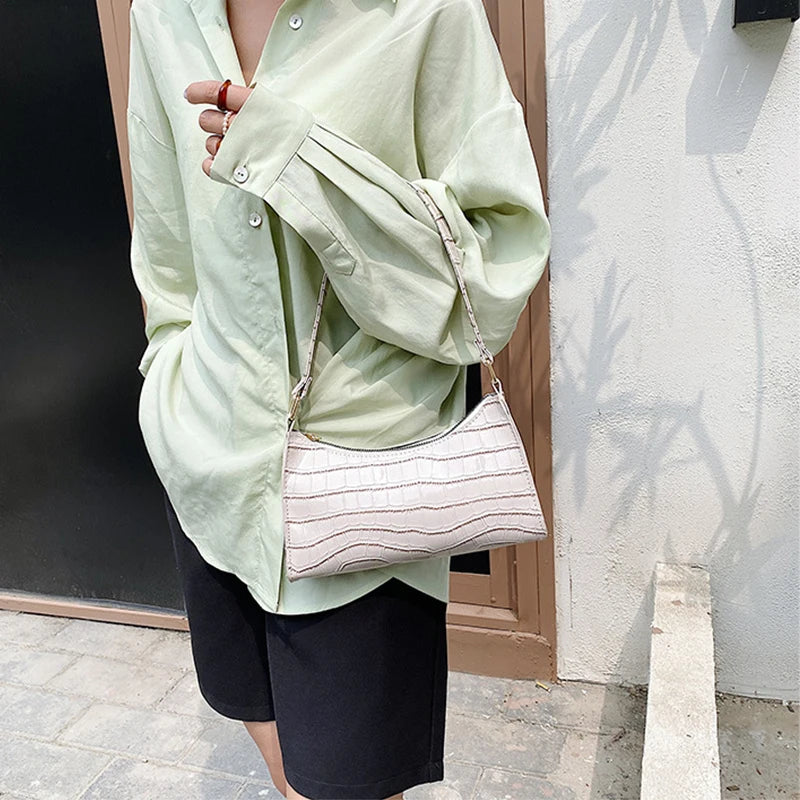 Retro Alligator Pattern PU Leather Handbag – Small Shoulder & Clutch Tote for Women