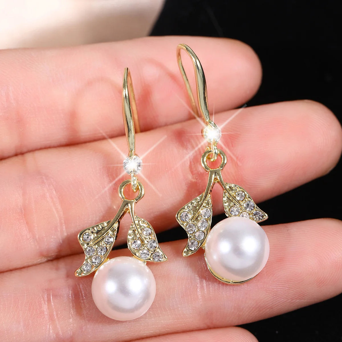 Bow Pearl Diamond Stud Earrings – Elegant Women’s Silver Needle Jewelry