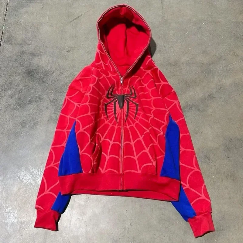 Unisex Spider Print Zip Up Hoodie – Y2K Harajuku Streetwear Jacket