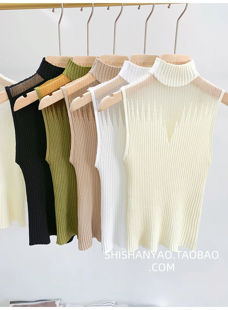 Y2K Mesh Knit Tank Top – Sleeveless Cut-Out Streetwear Style