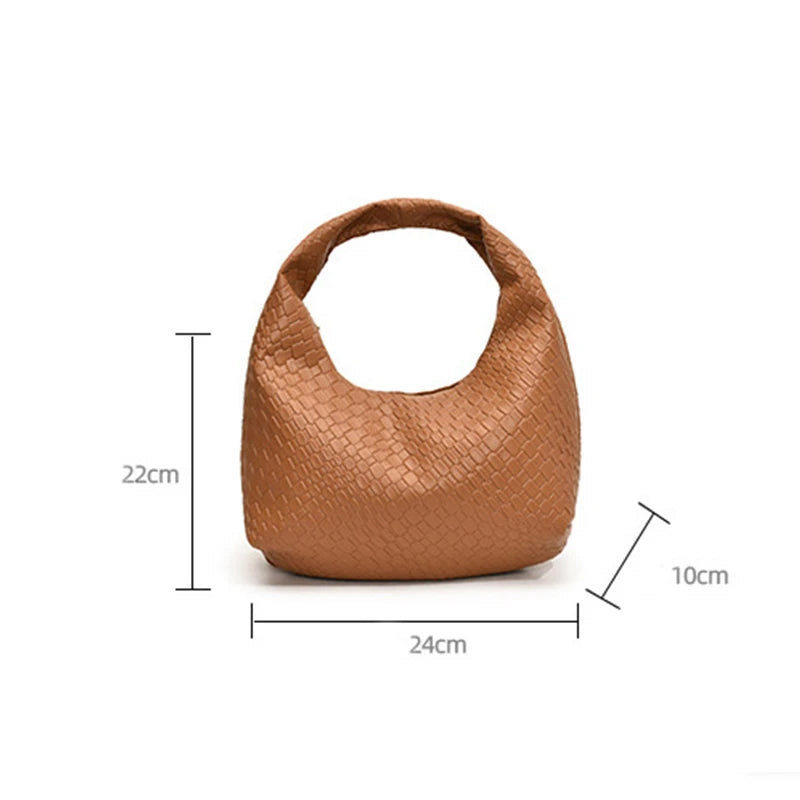 Classic Woven PU Leather Hobo – Small Top-Handle Shoulder Bag for Women