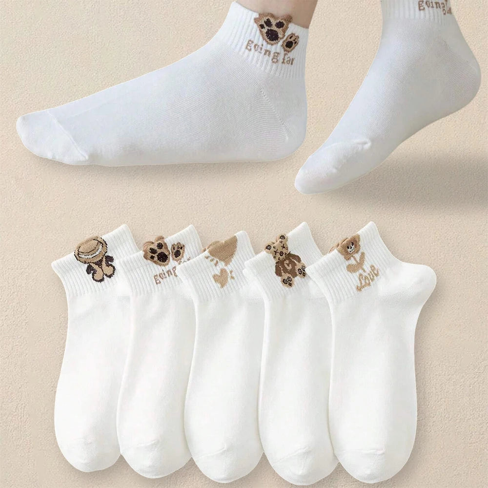 Cartoon Teddy Bear Ankle Socks – 5/10/20 Pairs Breathable & Cute