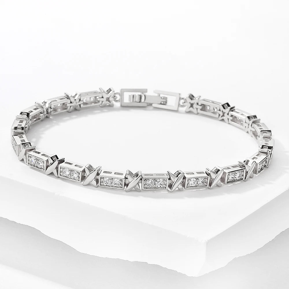 X Cross Zirconia Bracelet – Luxury Unisex Wedding Jewelry
