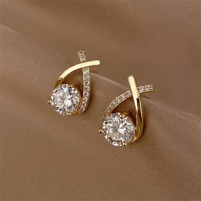 Crystal Cross Stud Earrings – Elegant Korean Style Women’s Jewelry