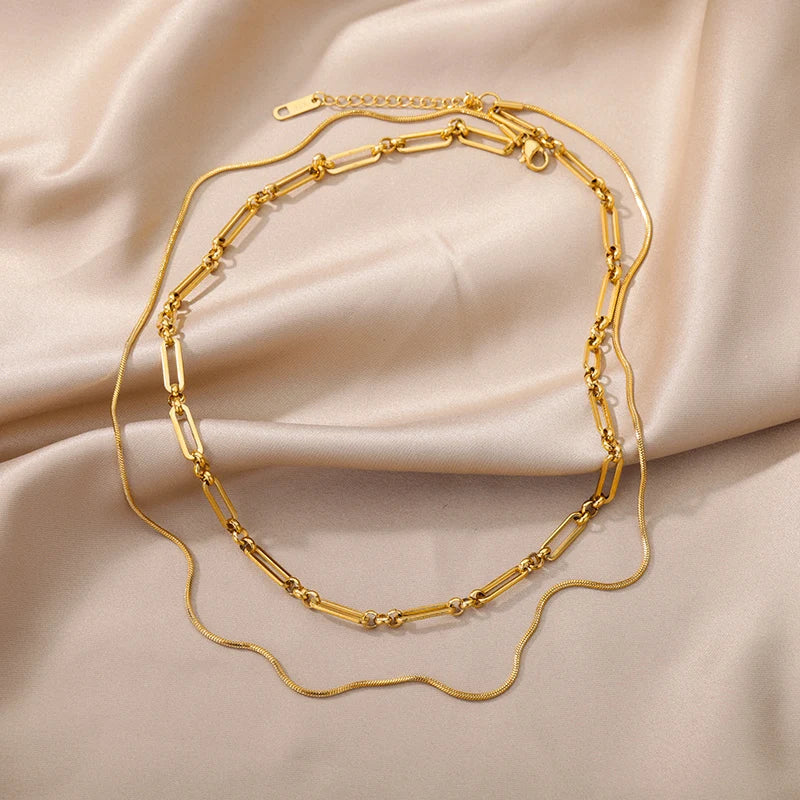 316L Stainless Steel Multilayer Heart Necklace – Gold Goth Clavicle Choker for Women