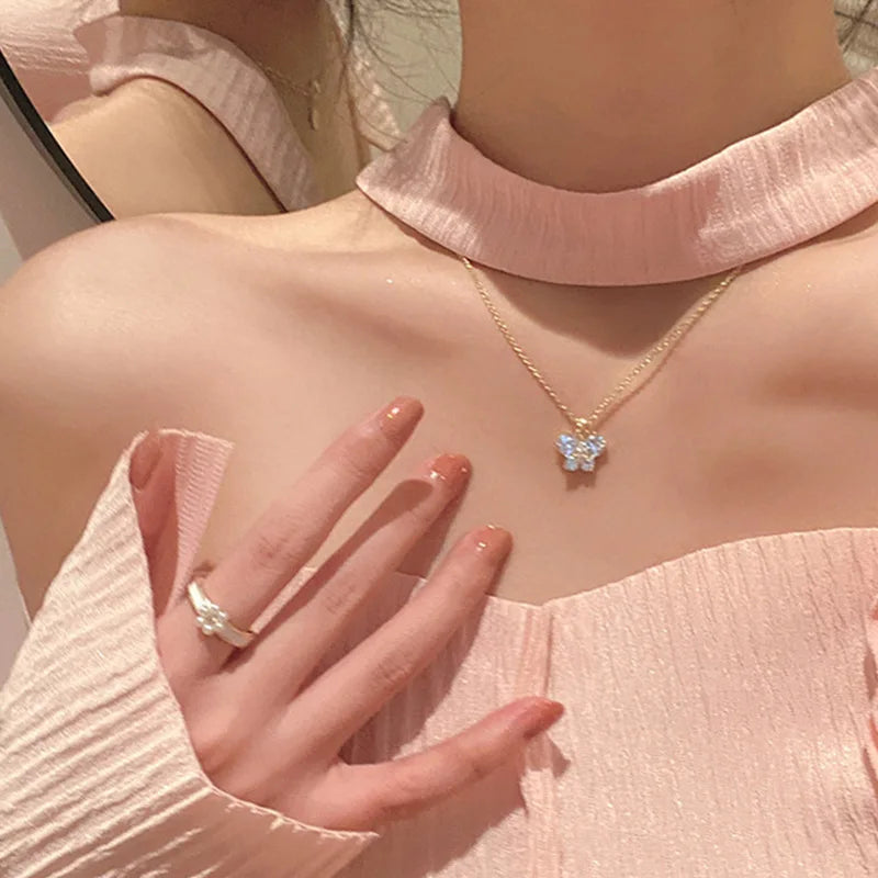 Cherry Blossom Flower Necklace – Crystal Butterfly Pearl Women’s Jewelry