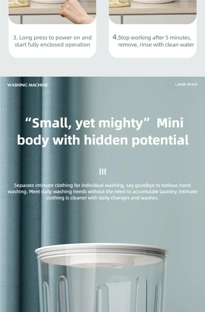 1.5L Portable Mini Washer — Perfect for Socks & Small Clothes Anytime, Anywhere